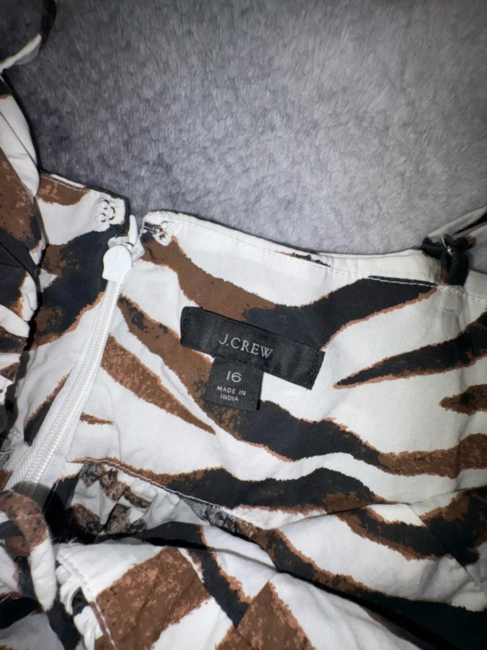 (A2) J.Crew NWOT Keyhole Mini Dress‎ Zebra Stripe Animal Print Brown Ivory 14 16